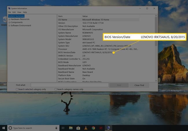 Windows 10'da Sistem Bilgilerinde BIOS VersionDate