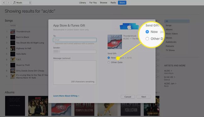 Ekran upominków w App Store z podświetlonymi opcjami czasu dostawy