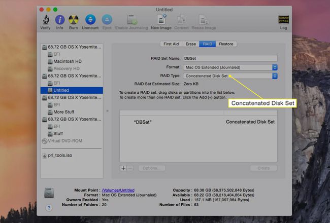 حددت مجموعة القرص المتسلسلة نوع RAID في Disk Utility