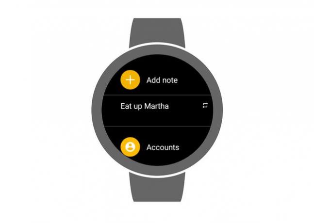 A Google Keep alkalmazás egy Wear OS karórán.