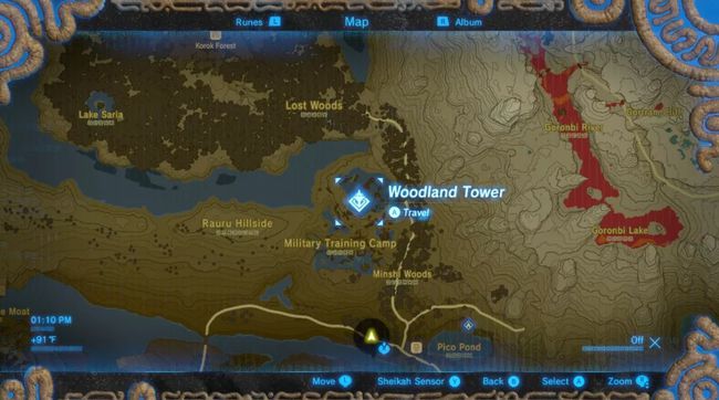 Woodland Tower ทางใต้ของ Lost Woods ใน Zelda: BOTW