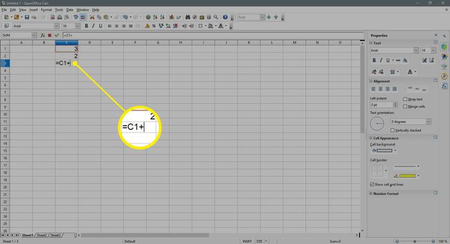 Zadejte znaménko plus do buňky v OpenOffice Calc.