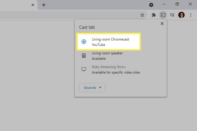 YouTube, Chrome में Chromecast स्ट्रीम के रूप में सूचीबद्ध है