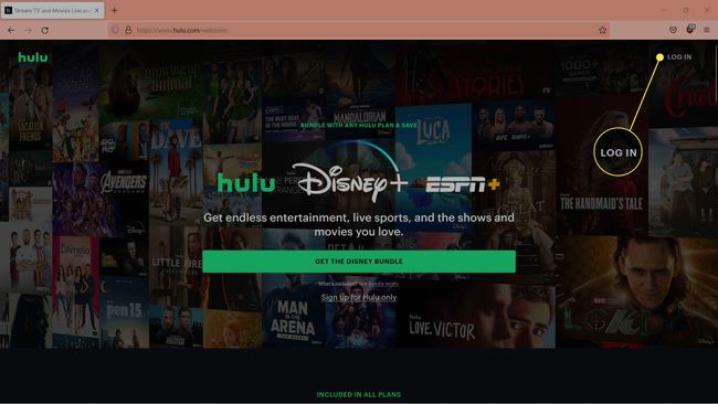 Conectați-vă evidențiat pe site-ul web Hulu