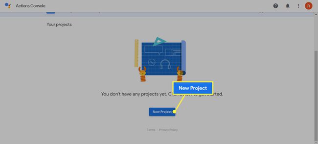 Google Actions Console'da Yeni Proje