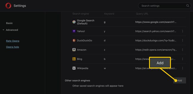 MacのOperaに検索エンジンを追加する場所。