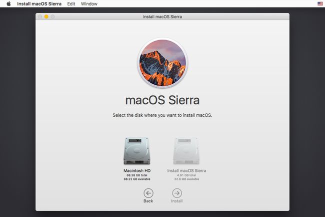 ตัวติดตั้ง macOS เลือกตัวเลือกดิสก์