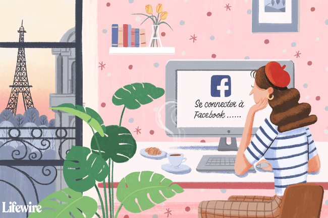 Člověk ve Francii se dívá na obrazovku Facebooku s nápisem „Se connecter a Facebook“