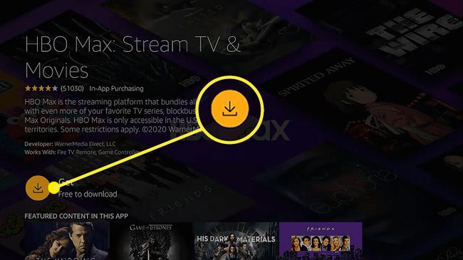 Možnost Pridobi na HBO Max za Amazon Firestick.