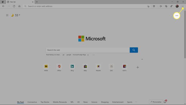 El menú del sistema de Microsoft Edge.