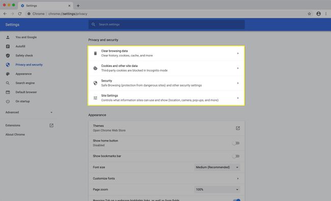 Configuración de seguridad y privacidad en Chrome