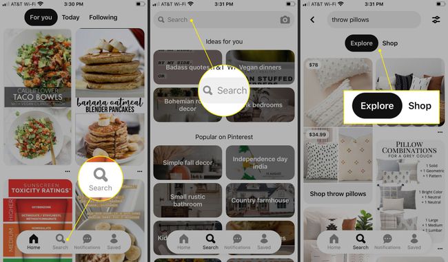 Söker efter objekt på Pinterest för iOS