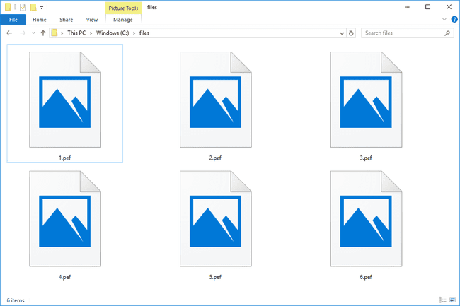 Screenshot van verschillende PEF-bestanden in Windows 10