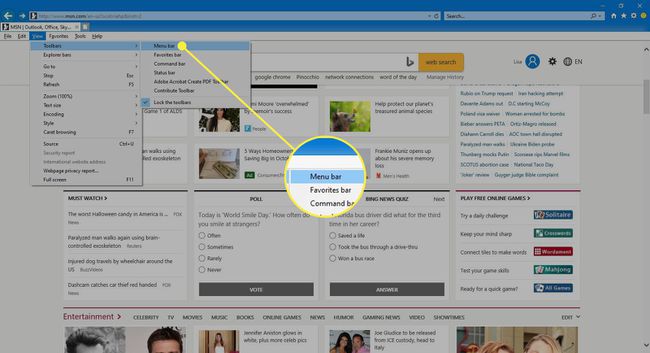 Команда Виев Мену Бар у Интернет Екплорер-у