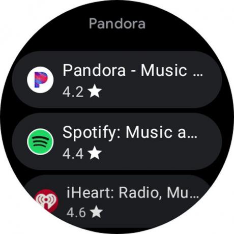 Pandora ir izcelta Galaxy watch Play veikala meklēšanas rezultātos.