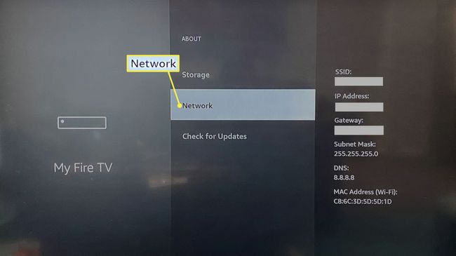 Hálózat kiemelve a My Fire TV menüben