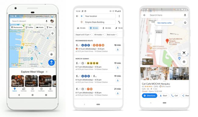 Drei neue Google Maps-Bildschirme