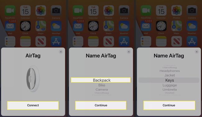 किसी iPhone पर AirTag के लिए नाम सेट करना।