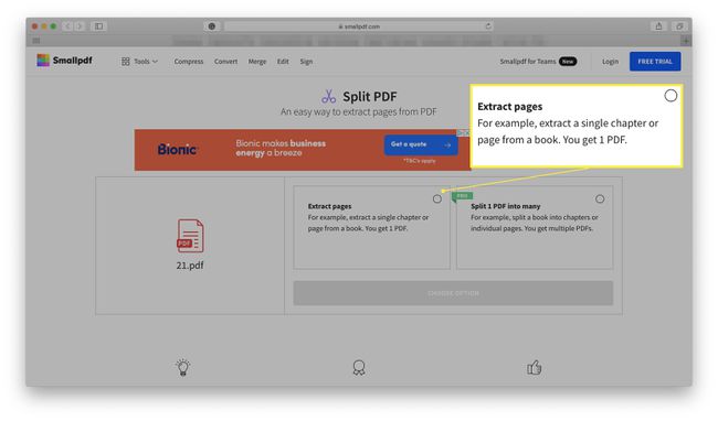 Site SmallPDF com opção Extrair Páginas destacada