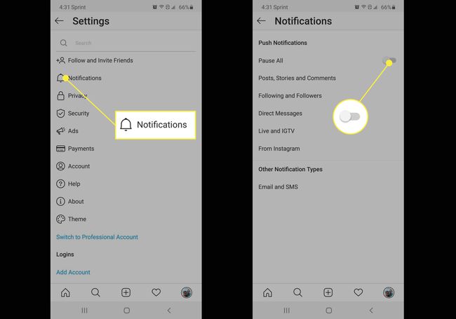 Muligheden for at sætte al notifikation på Instagram på pause.