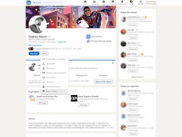 Menu, w którym możesz zablokować kogoś na LinkedIn.