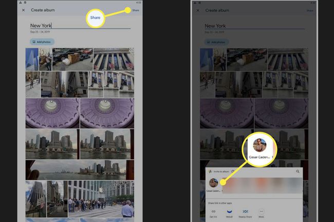 Seleccionar con qué persona compartir tus fotos en Google Photos en Android.