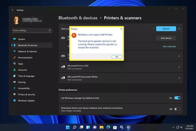 لا يمكن لـ Windows فتح خطأ إضافة طابعة في إعدادات Windows 11
