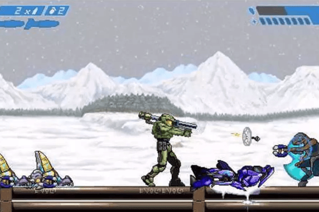 ビデオゲームで戦っているエイリアンのスクリーンキャプチャ。