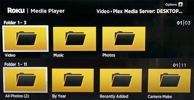 Roku Media Player 앱에 표시되는 미디어 서버 폴더