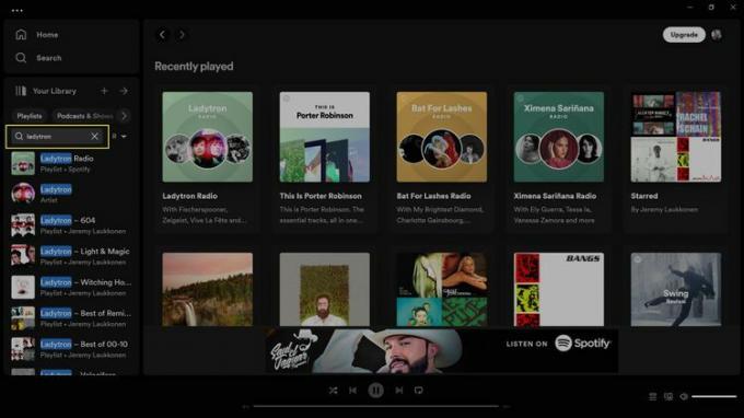 Bouton de recherche en surbrillance dans Votre bibliothèque dans Spotify.