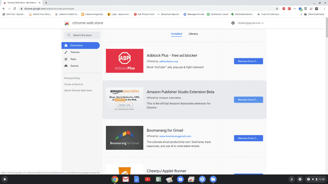 لقطة شاشة لملحقات Chrome المثبتة في Chrome