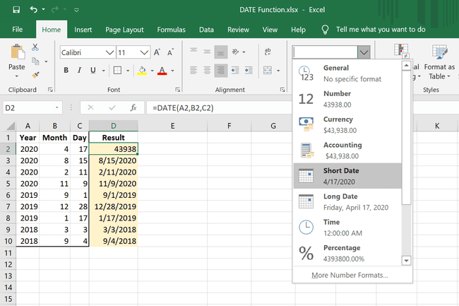 Opcja formatu krótkiej daty w programie Excel