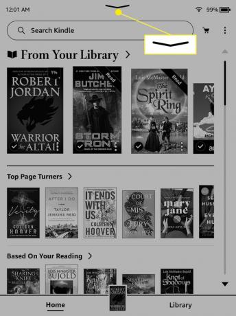 Tryk på toppen af ​​Kindle-skærmen
