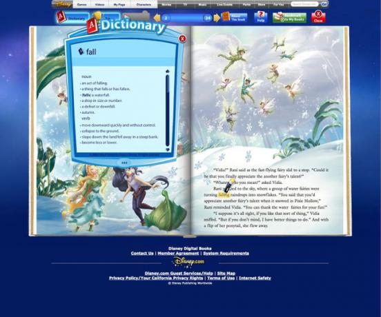 Disney digitaalraamatute sõnastiku funktsioon