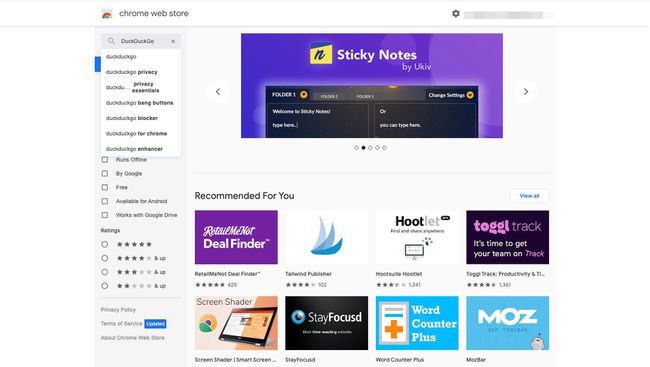 Gehen Sie zum Chrome Web Store und suchen Sie nach DuckDuckGo.