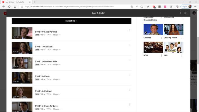 Episoade DVR din Law & Order pe YouTube TV.
