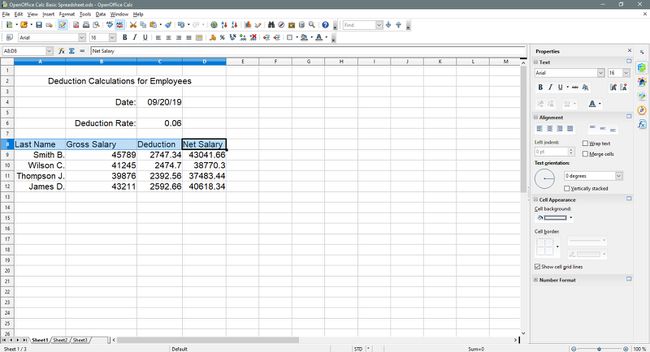 De kopregel is geselecteerd in OpenOffice Calc.