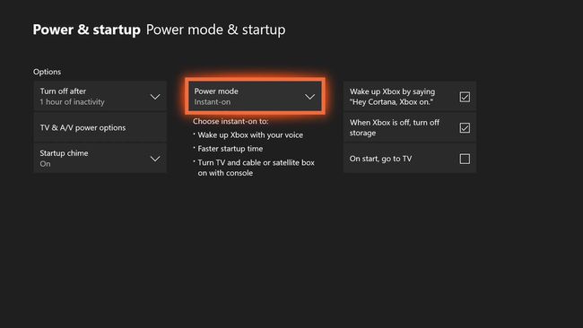 Uma captura de tela do menu de inicialização e energia do Xbox One