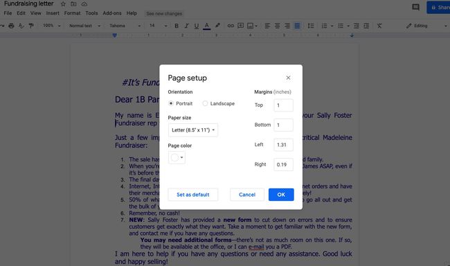 ตั้งค่าระยะขอบด้วยตนเองภายใต้ Page Setup