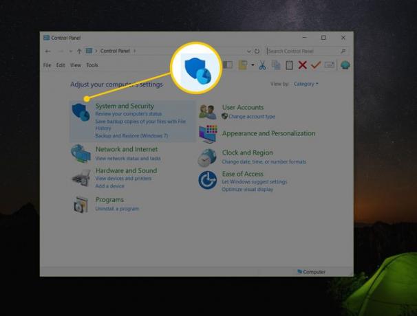 Windows 10'da Denetim Masası'ndaki Sistem ve Güvenlik düğmesi