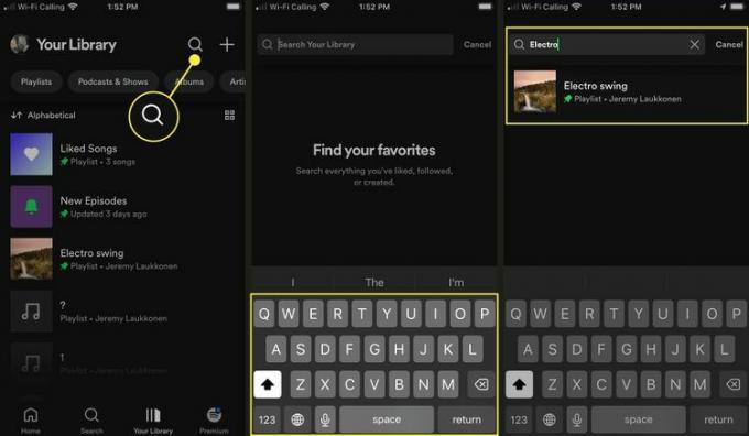 Recherche avec le clavier à l'écran dans l'application Spotify.