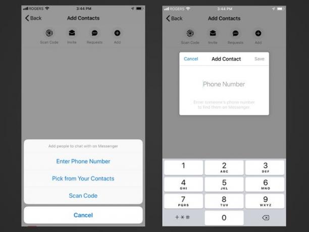 Lägg till alternativ för kontakter och inmatning av telefonnummer i Messenger-appen för iOS
