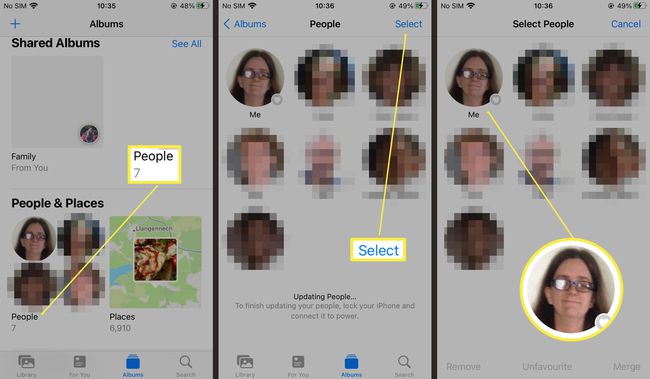 Потребни кораци да бисте изабрали некога у албуму Људи на Фотографијама на иОС-у 15
