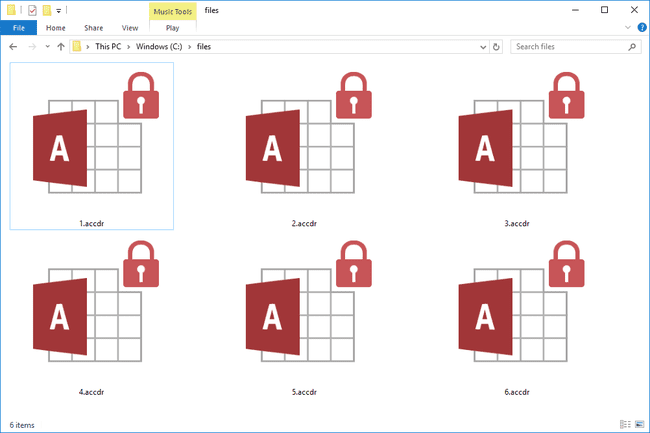 Screenshot van verschillende ACCDR-bestanden in Windows 10