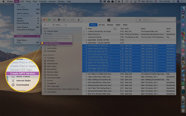 Créer un élément de menu Version MP3 dans le menu Fichier d'iTunes sur macOS