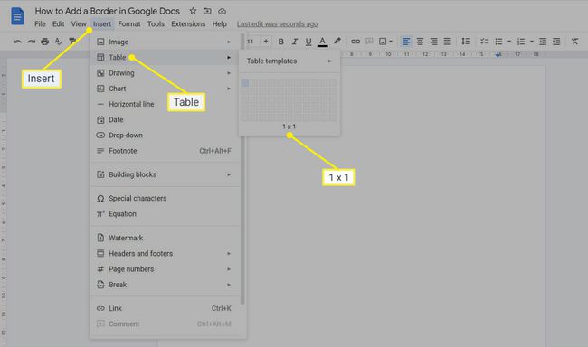 Inserir tabela no Google Docs