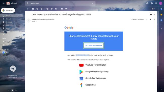 YouTubeファミリーグループに参加するための招待メール。