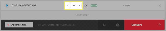 Confirme o formato do arquivo MP3 na interface do Convertio.