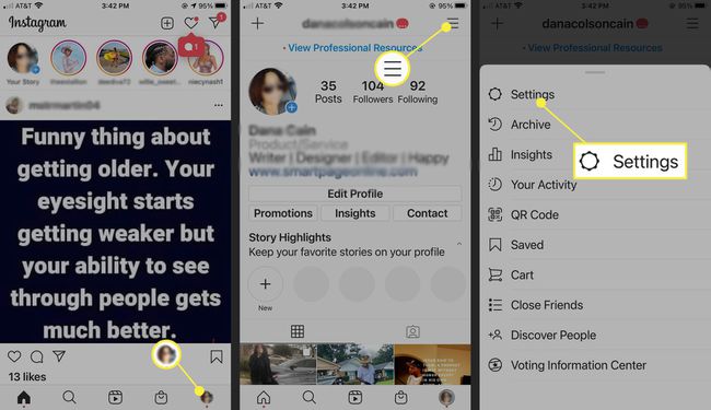 Instagram - navigerer til Indstillinger
