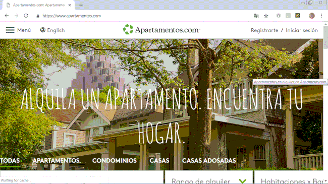 이것은 Apartamentos.com 아파트 검색 사이트 Apartments.com의 스페인어 버전의 스크린샷입니다.